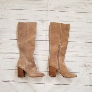 NWT women's Via Spiga tan suede calf  heeled boots